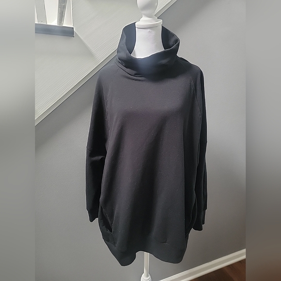 Evereve Anthro Sweatshirt Black Funnel Neck Pullover Kangaroo Pocket Size Med - Picture 2 of 7